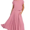 Woven Crinkle Gauze Crop Tee and Skirt Set - Lt Rose